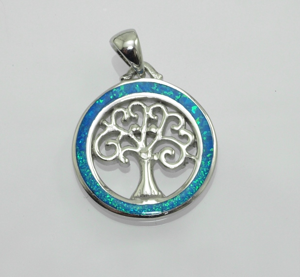 Stříbrný přívěsek, amulet Strom života No.07 s modrým opálem
