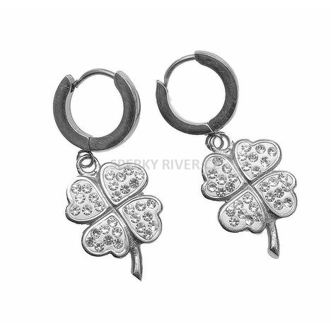 Náušnice nerezová ocel, Čtyřlístek Swarovski Elements